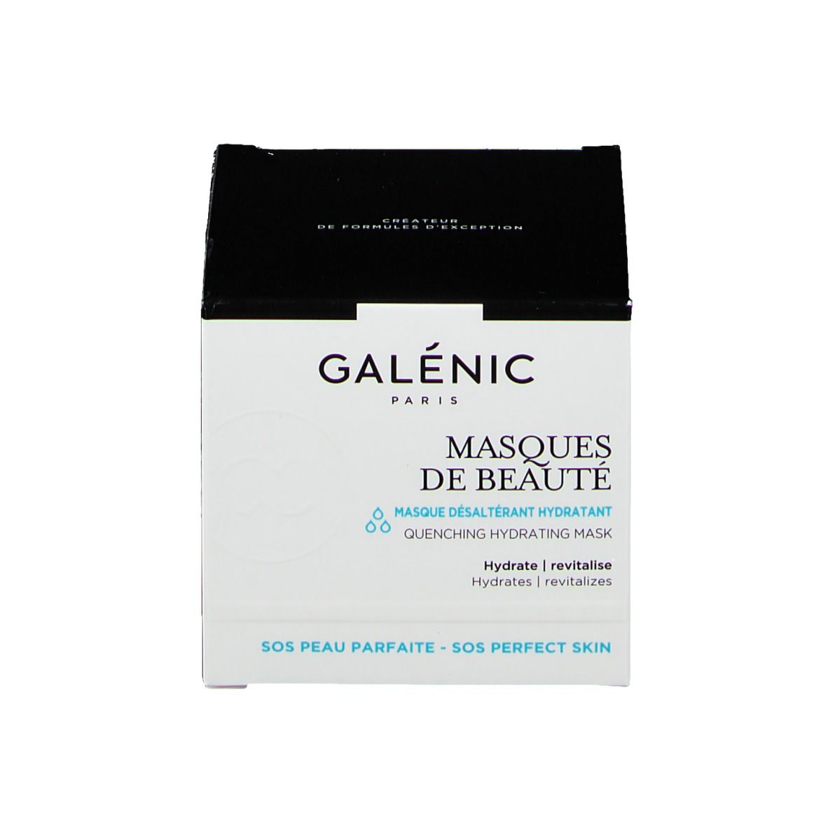 Productverpakking met opschrift: GALÉNIC PARIS, MASQUES DE BEAUTÉ. Tekst: SOS PEAU PARFAITE - SOS PERFECT SKIN.
