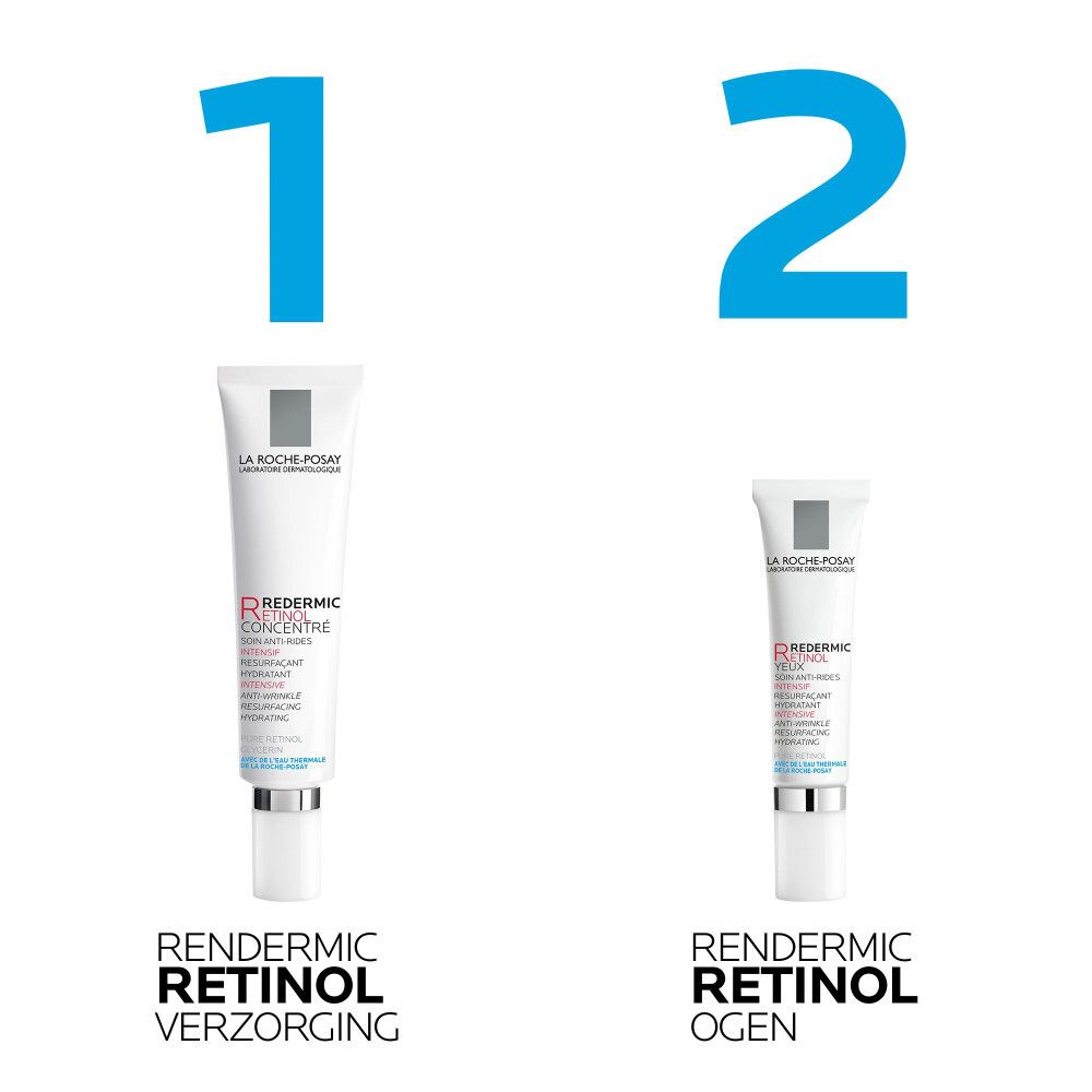 Crèmetube van La Roche-Posay Redermic Retinol. Wit, rode en zwarte tekst. Met doseeropening.