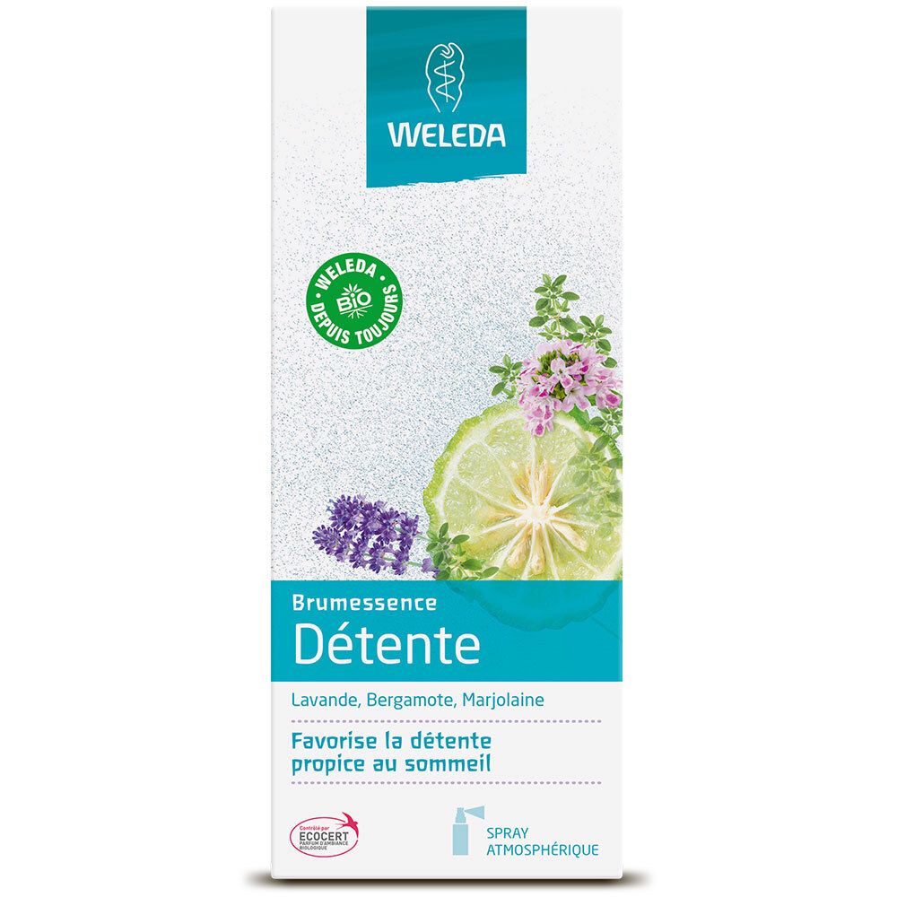 Weiße Verpackung mit Produktnamen und Logo. Enthält Lavendel, Bergamotte und Majoran. Mit Bio-Siegel.