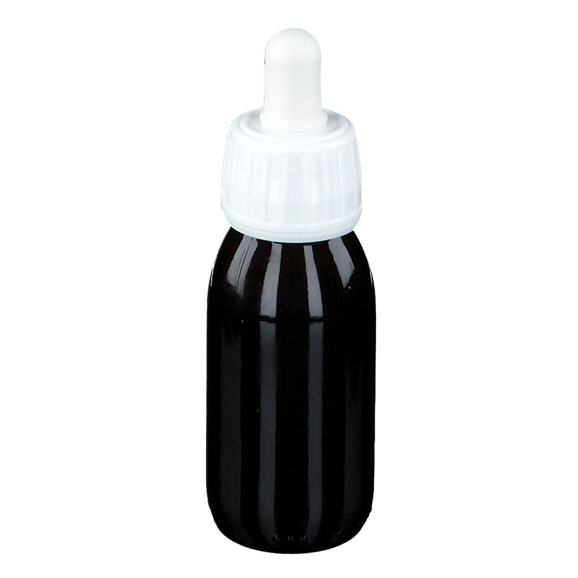 Flacon en verre brun avec bouchon blanc et pipette. Étiquette avec nom du produit VESICOR 24 et ingrédients. Logo Soria Natural.