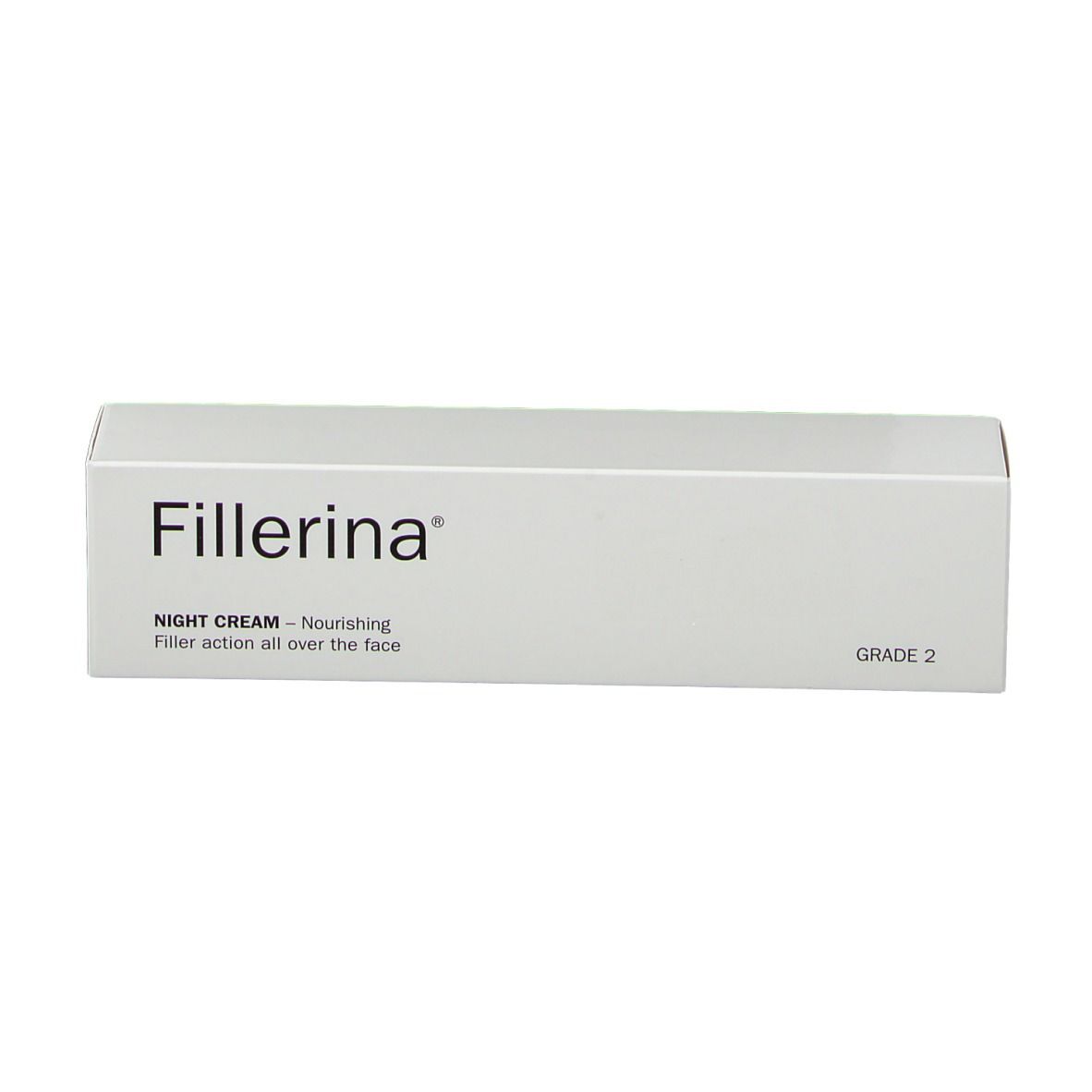 Boîte blanche avec l'inscription 'Fillerina Night Cream Grade 2'.