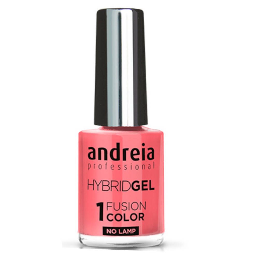 Vernis à ongles Andreia Professional. Hybridgel Fusion Color H33 Sweet Peach. Flacon rose avec bouchon argenté.