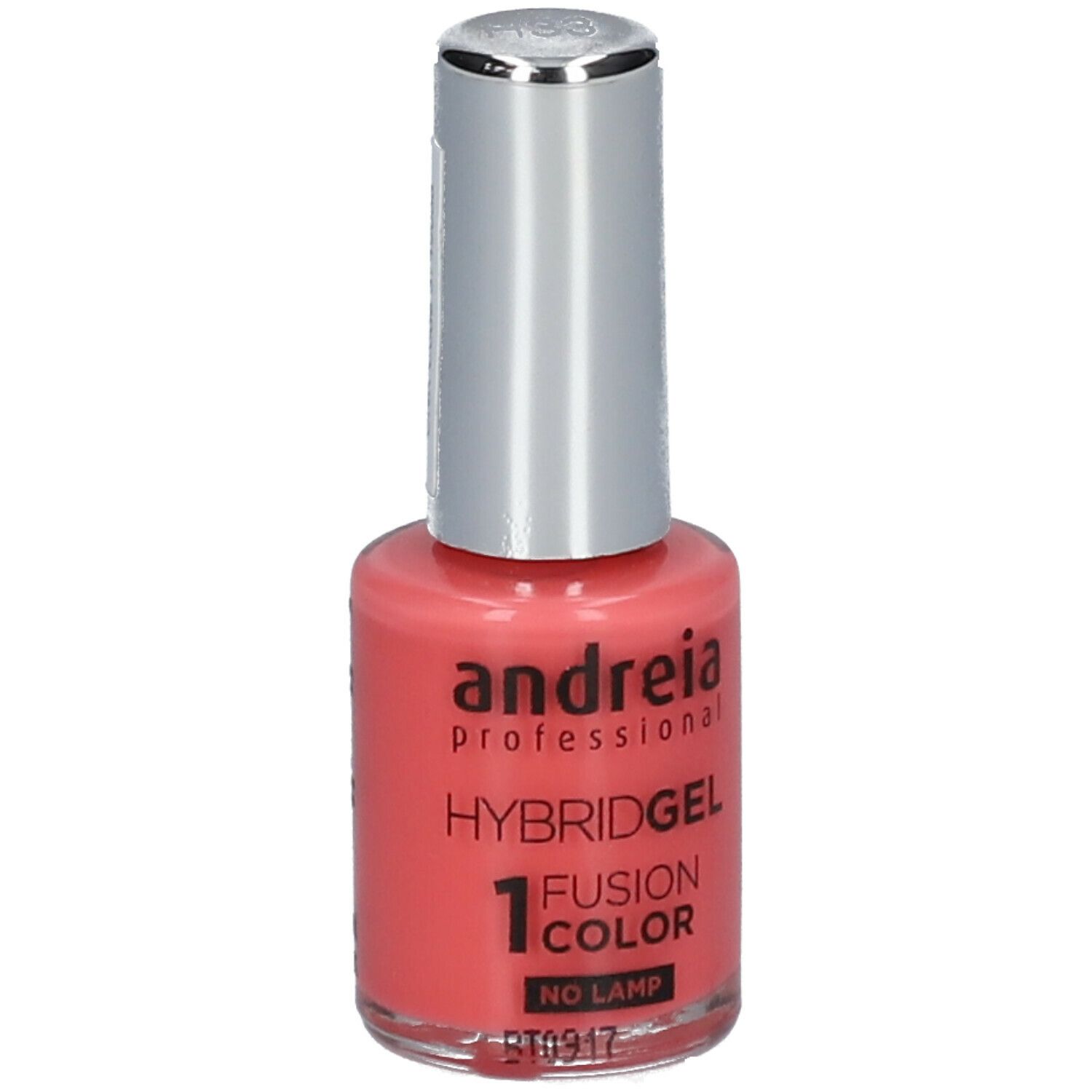 Vernis à ongles Andreia Professional. Hybridgel Fusion Color H33 Sweet Peach. Flacon rose avec bouchon argenté.