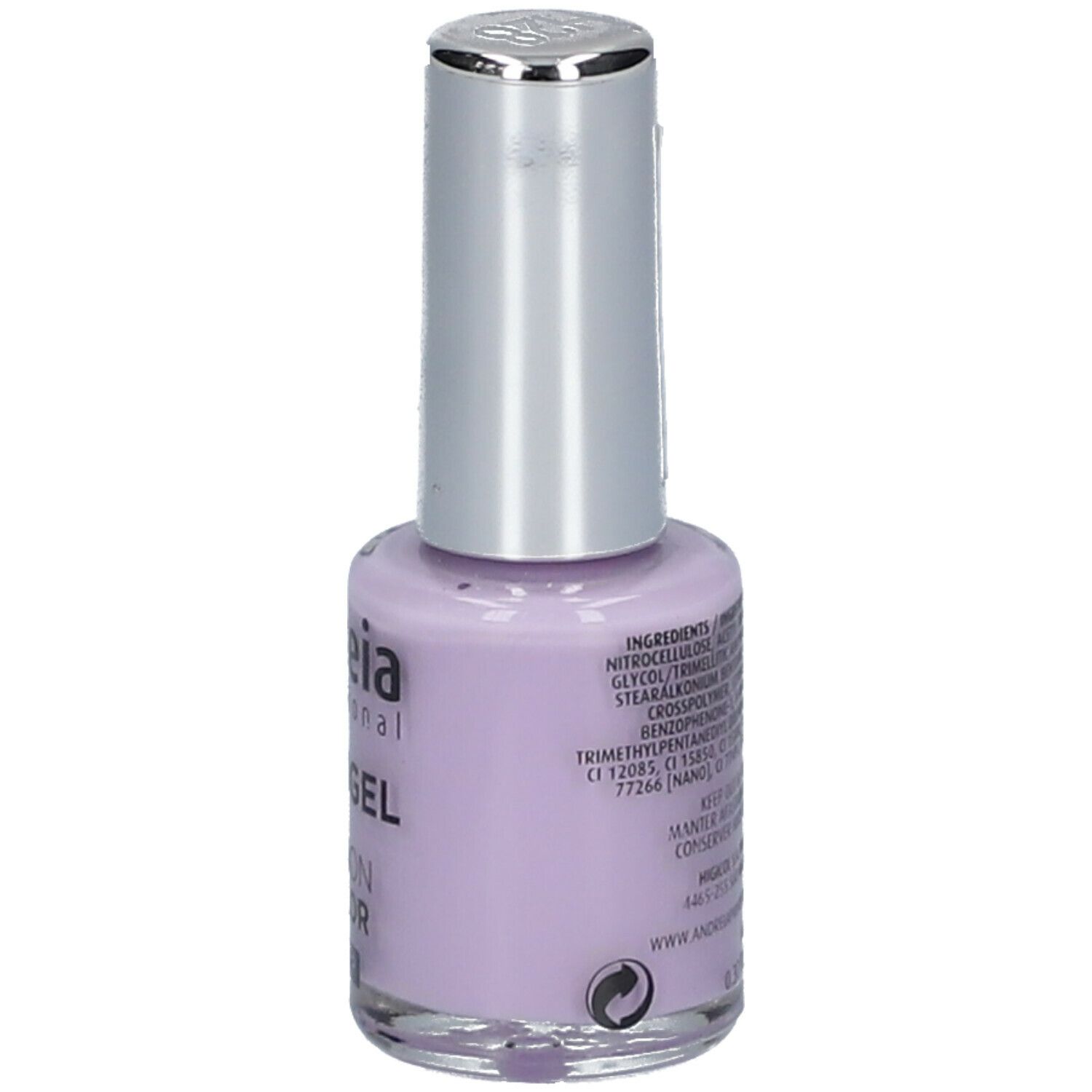 Dos du flacon Andreia Hybrid-Gel H28. Étiquette avec ingrédients et informations produit.