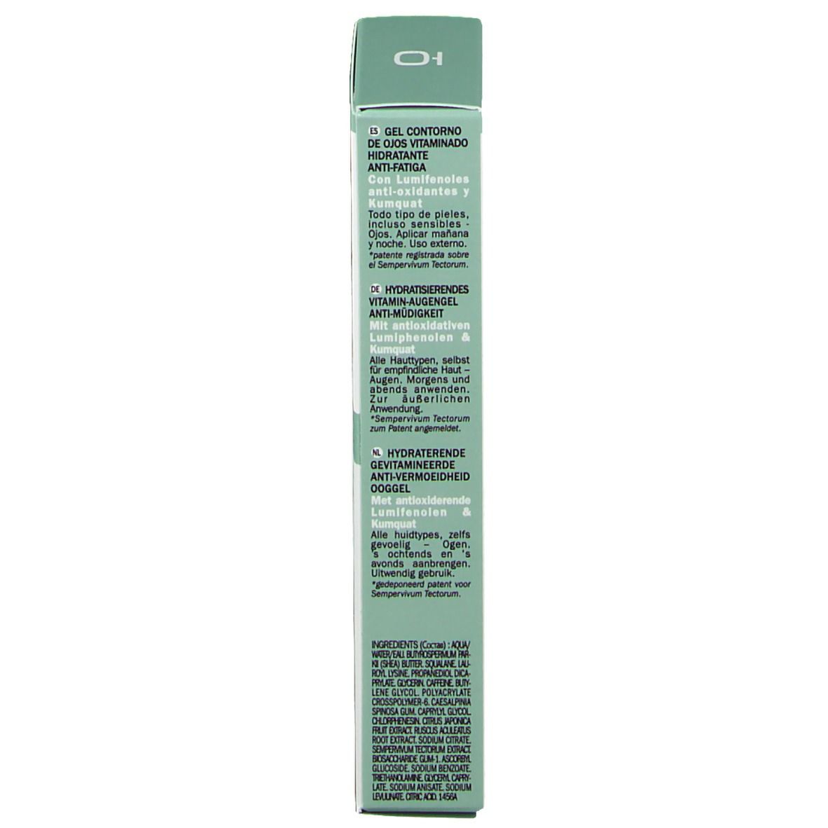 Côté de l'emballage du produit. Texte multilingue. Fond vert. Logo Jowaé. Fabriqué en France.