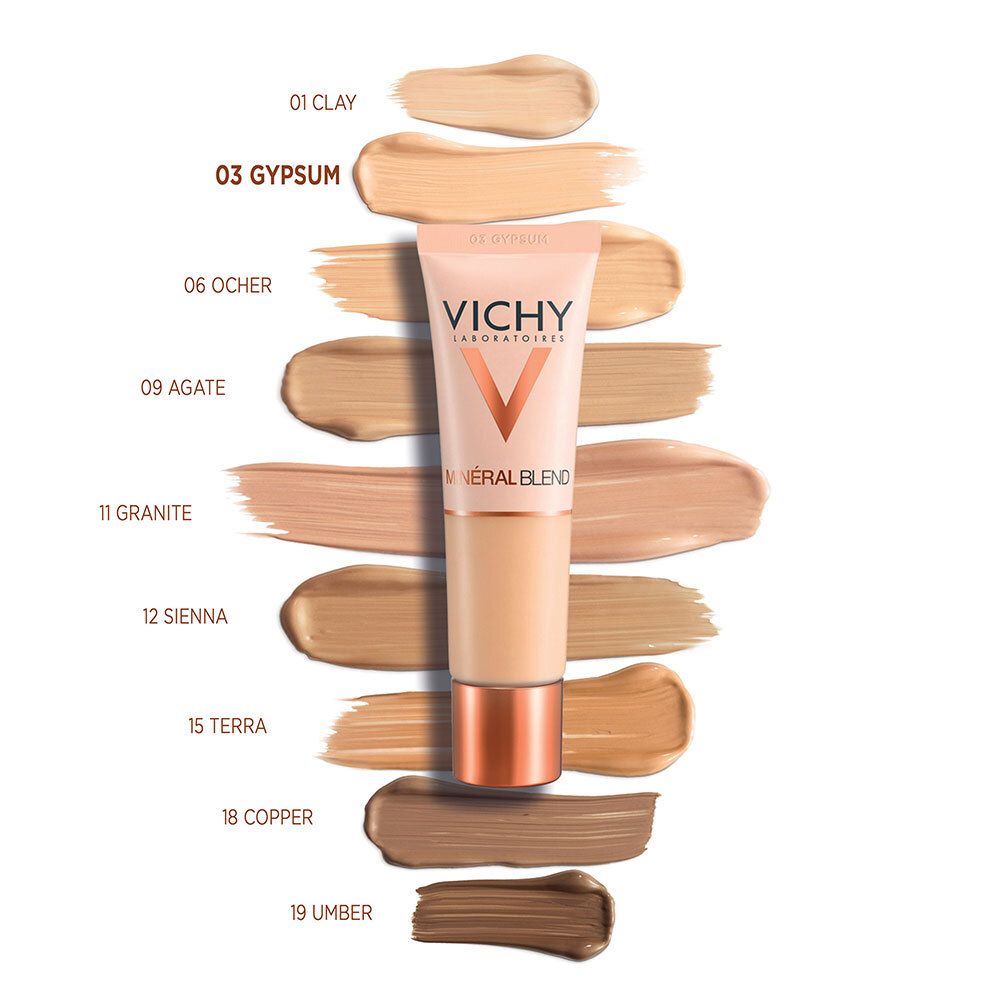 VICHY Minéralblend Make-up Fluid 03 gypsum. Tube et teintes. Différentes teintes au choix.