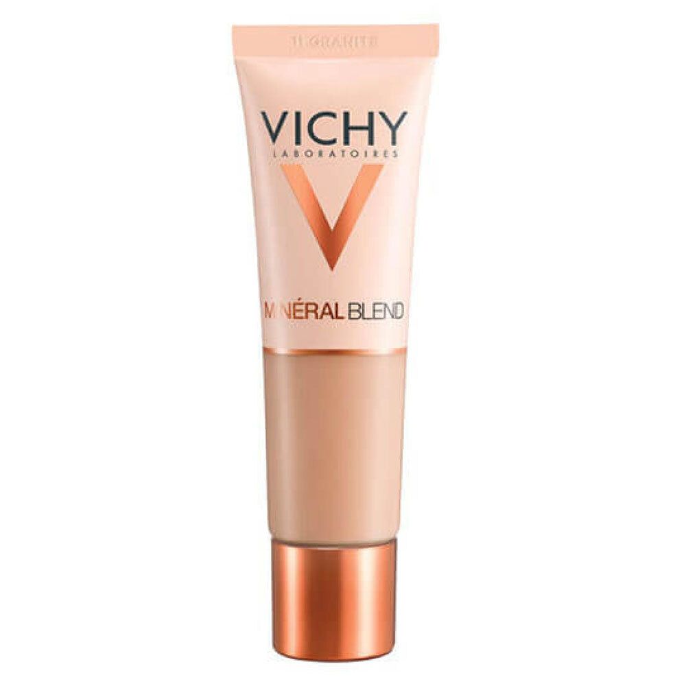 VICHY Minéralblend Make-up Fluid 11 granite. Tube avec contenu beige clair. Marque et nom du produit visibles.