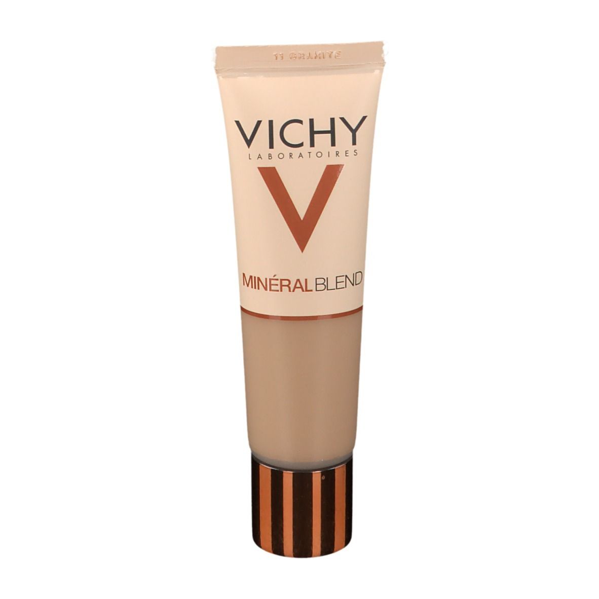 VICHY Minéralblend Make-up Fluid 11 granite. Tube avec informations sur le produit.