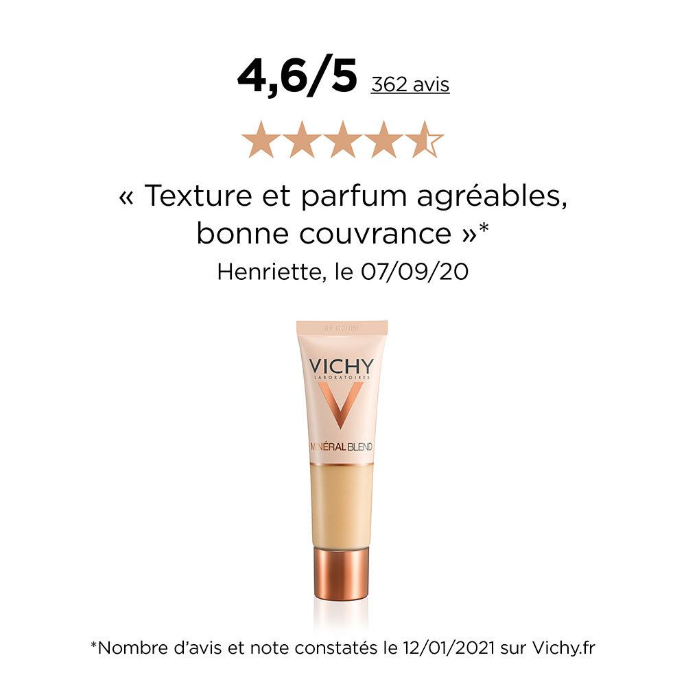 Évaluation de VICHY Minéralblend Make-up Fluid. Produit et symboles d'évaluation visibles.