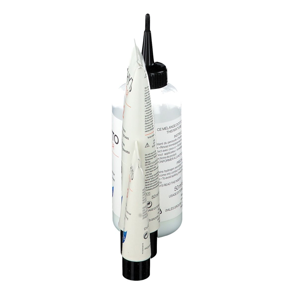 Drie tubes en een fles. Opschrift: PHYTO COLOR. Productnamen onleesbaar.
