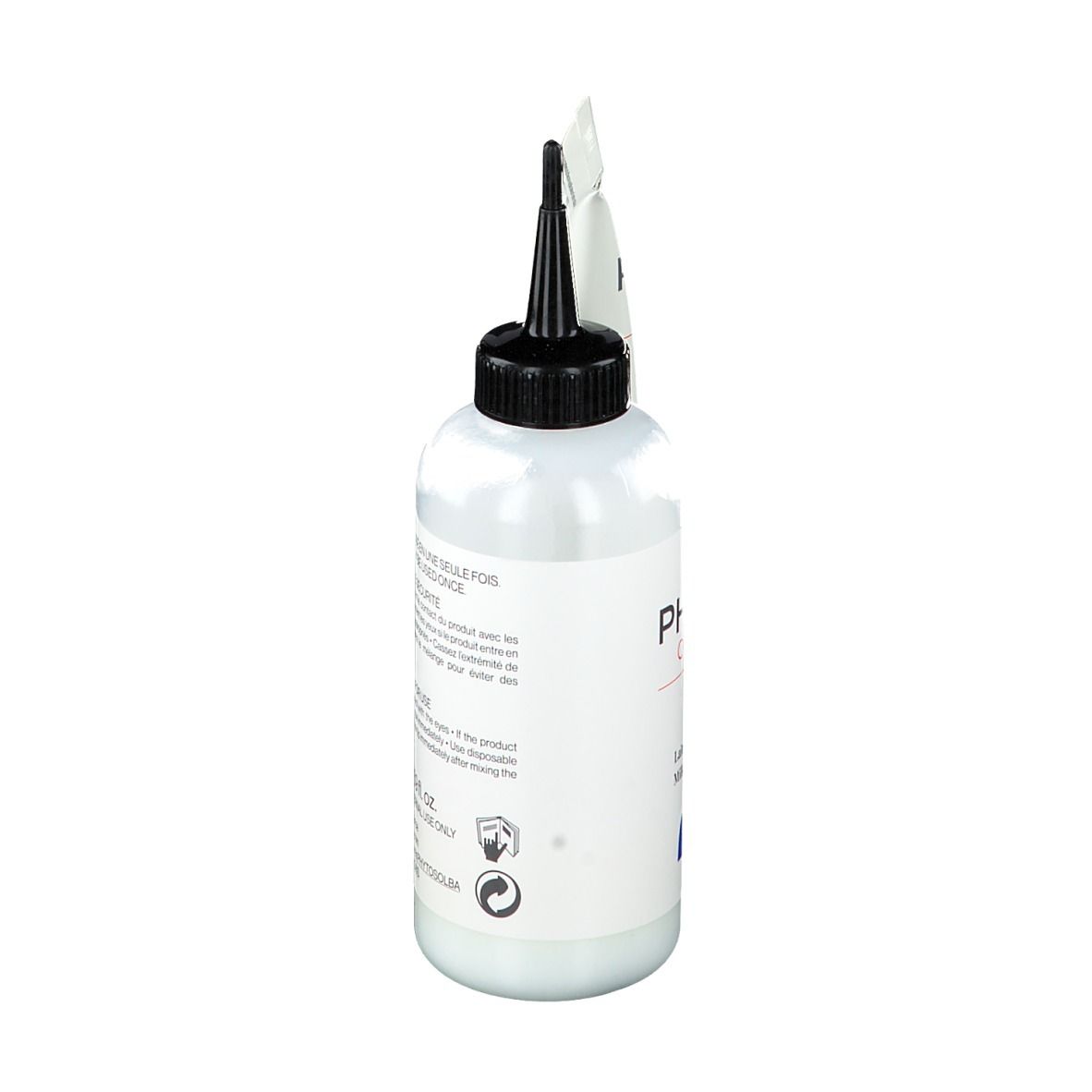 Fles met zwarte applicator. Opschrift: PHYTO COLOR. Productnamen onleesbaar.