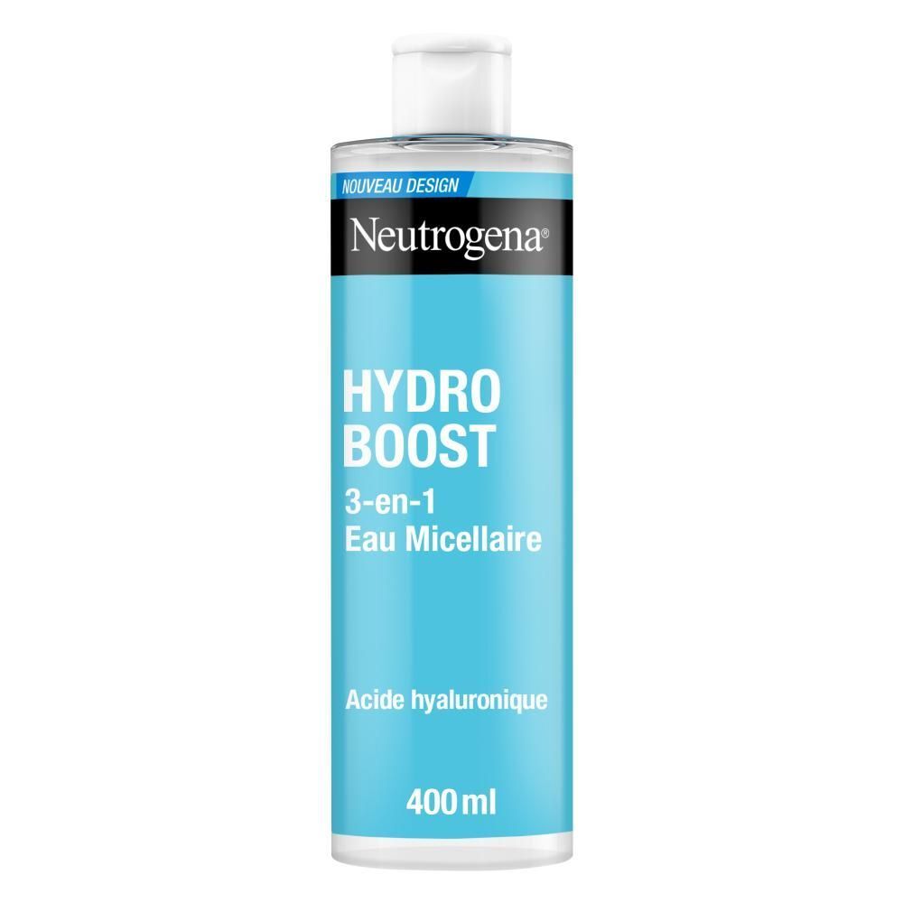 Neutrogena Hydro Boost 3-en-1 Eau Micellaire. Bouteille bleue, bouchon blanc. 400 ml.