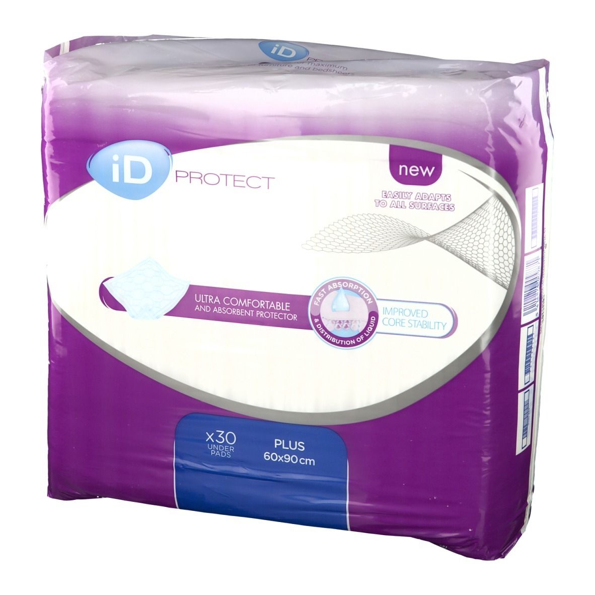 iD PROTECT Plus Verpackung. 30 Stück, 60x90cm. 'Ultra bequem und saugfähig'. Mit 'neu' und 'Easy Access'.