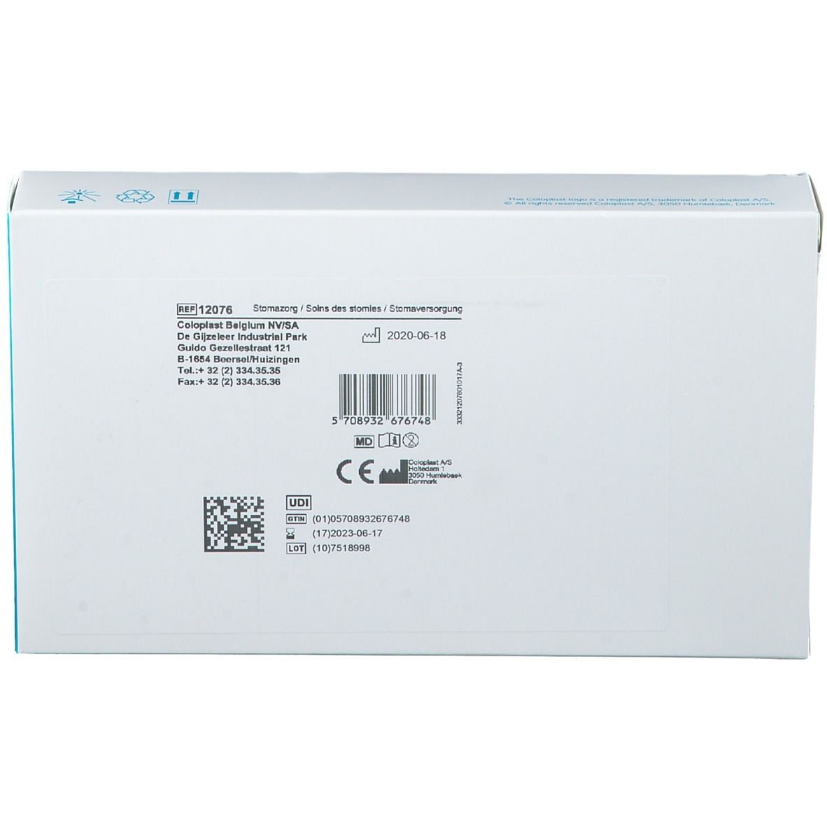 Achterkant van de Brava Elastic Tape XL-verpakking. Bevat barcode, UDI-code, CE-markering en fabrikantinfo.