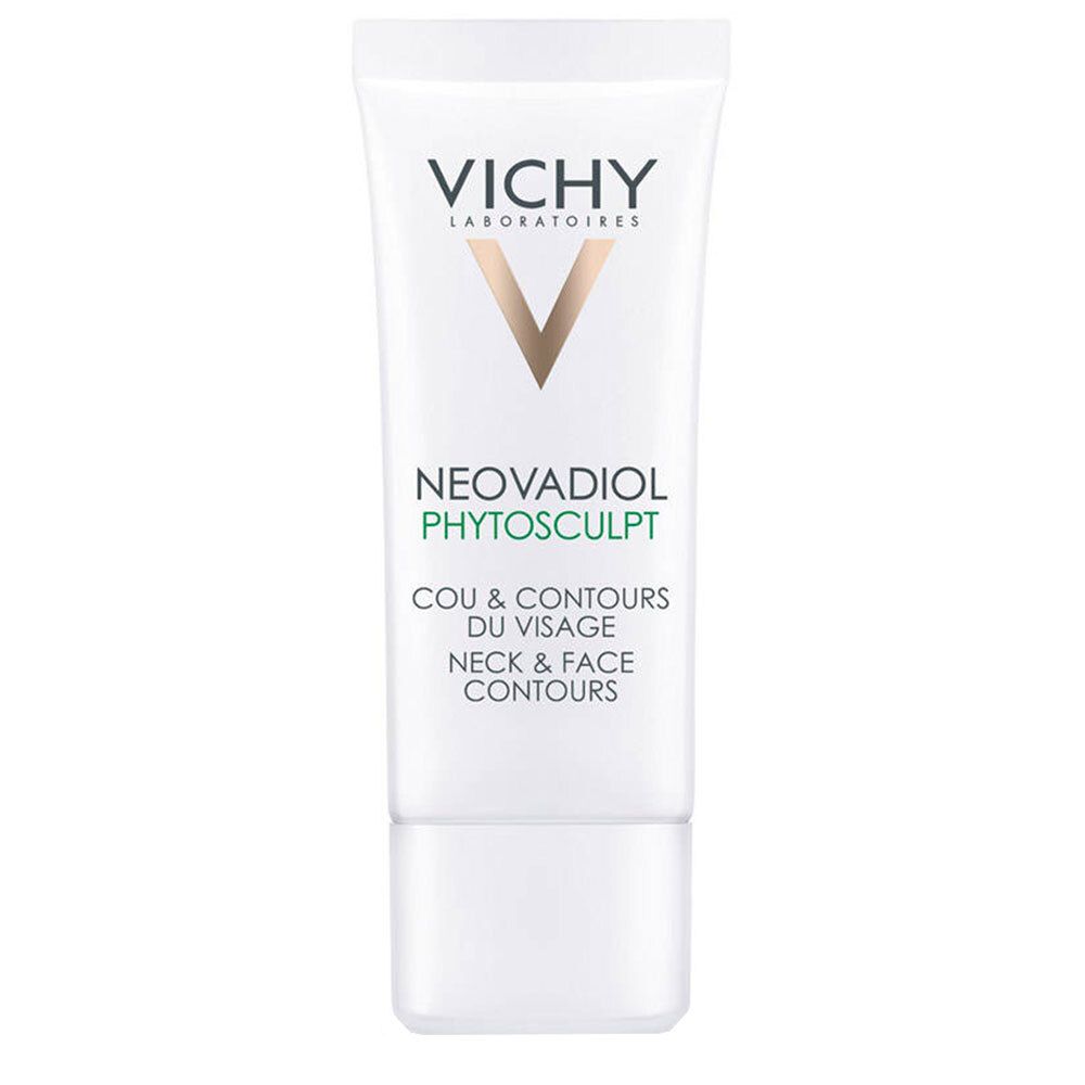 Creme-Tube mit VICHY-Logo und Produktnamen NEOVADIOL PHYTOSCULPT. Aufschrift: Hals & Gesichtskonturen.