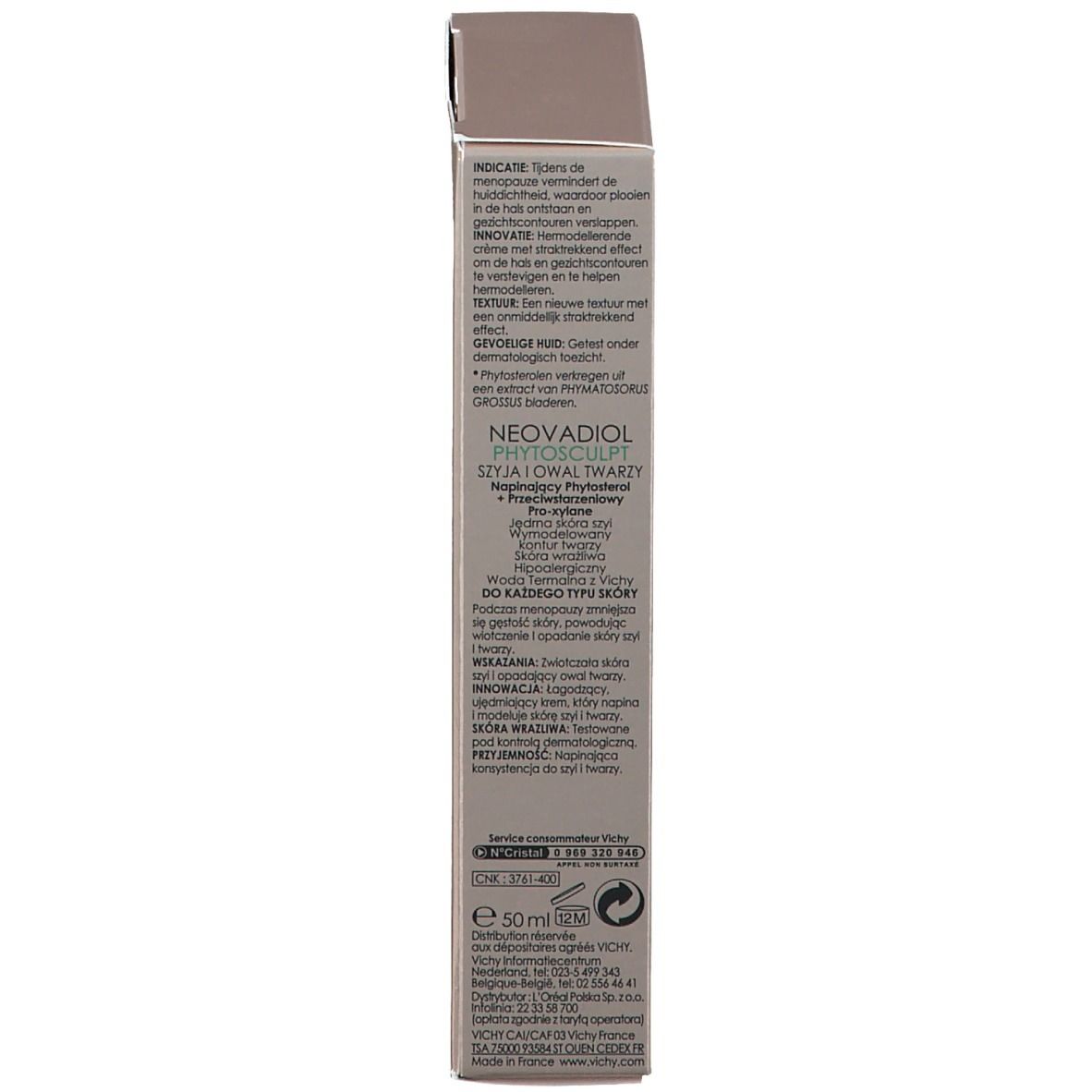 Creme-Tube mit VICHY-Logo und Produktnamen NEOVADIOL PHYTOSCULPT. Aufschrift: Hals & Gesichtskonturen.