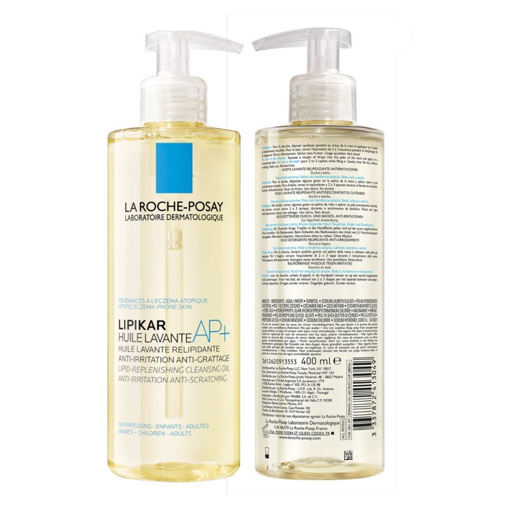 La Roche-Posay Lipikar Huile Lavante AP+ en Baume AP+M. Twee flessen. Nummer 1 en 2.