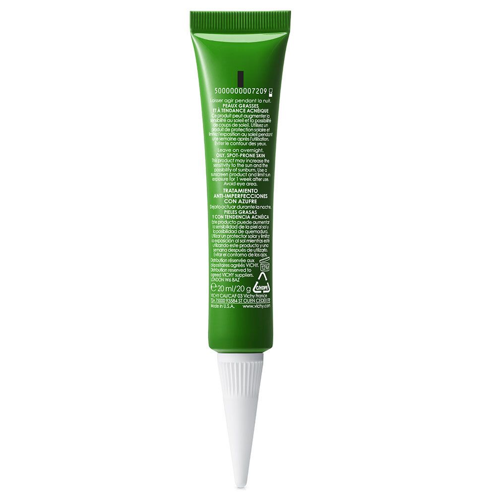 Dos du tube vert. Texte multilingue. Informations sur le produit et ingrédients.