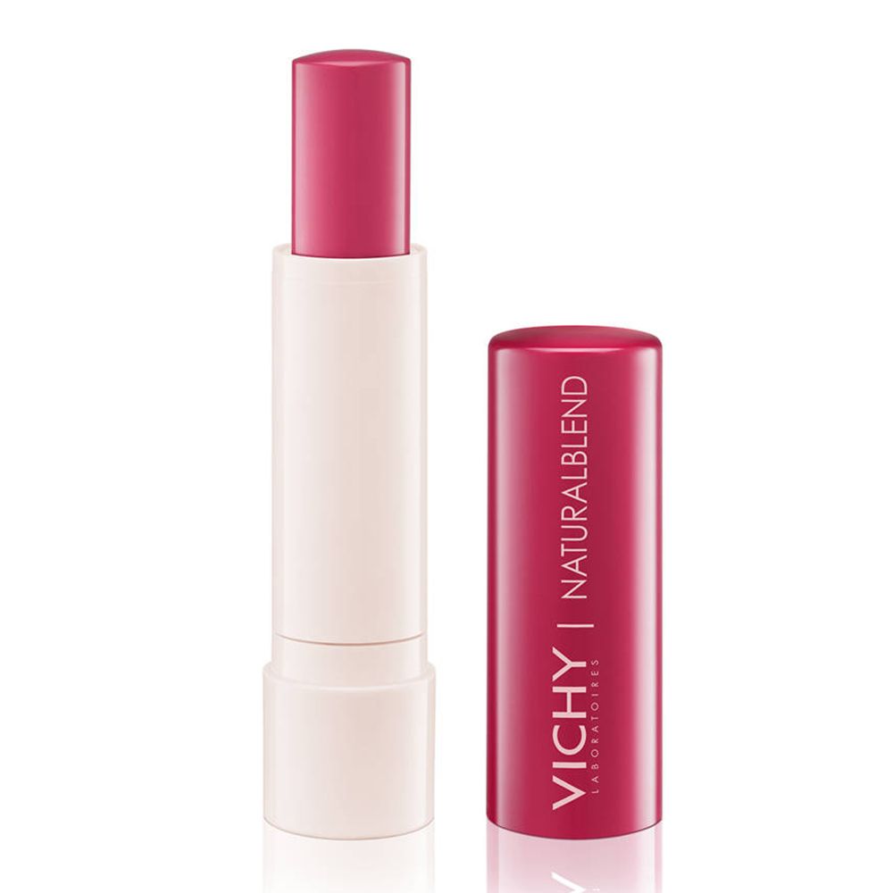 Lippenbalsam, rot. Weißer Stift, roter Deckel. VICHY | NATURALBLEND.