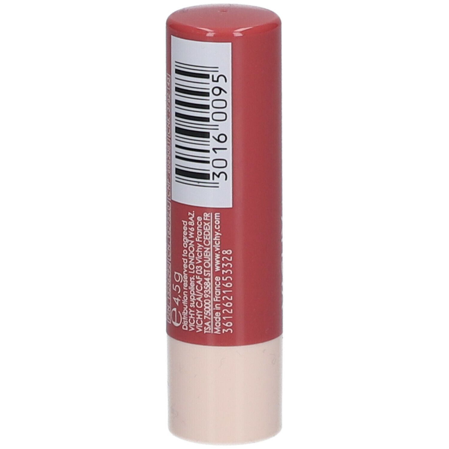 Lippenbalsam-Stift, nude. Rückseite. Marke VICHY NATURALBLEND. Barcode und Informationen.