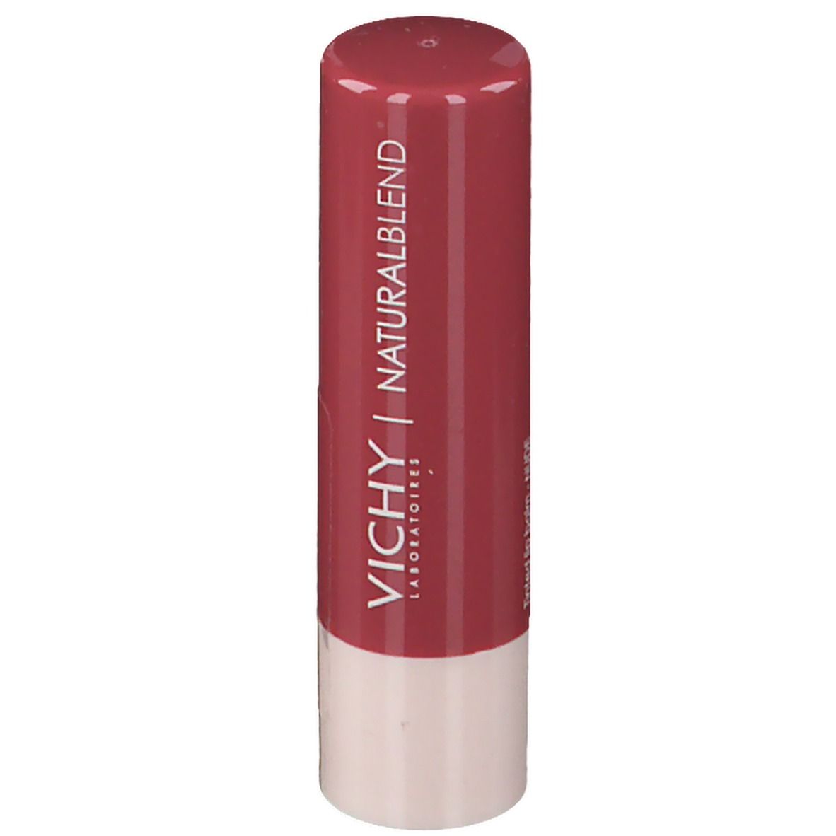 Lippenbalsam-Stift, nude. Marke VICHY NATURALBLEND. Aufdrucke: 16W802, 08/25. Auf weißem Hintergrund.