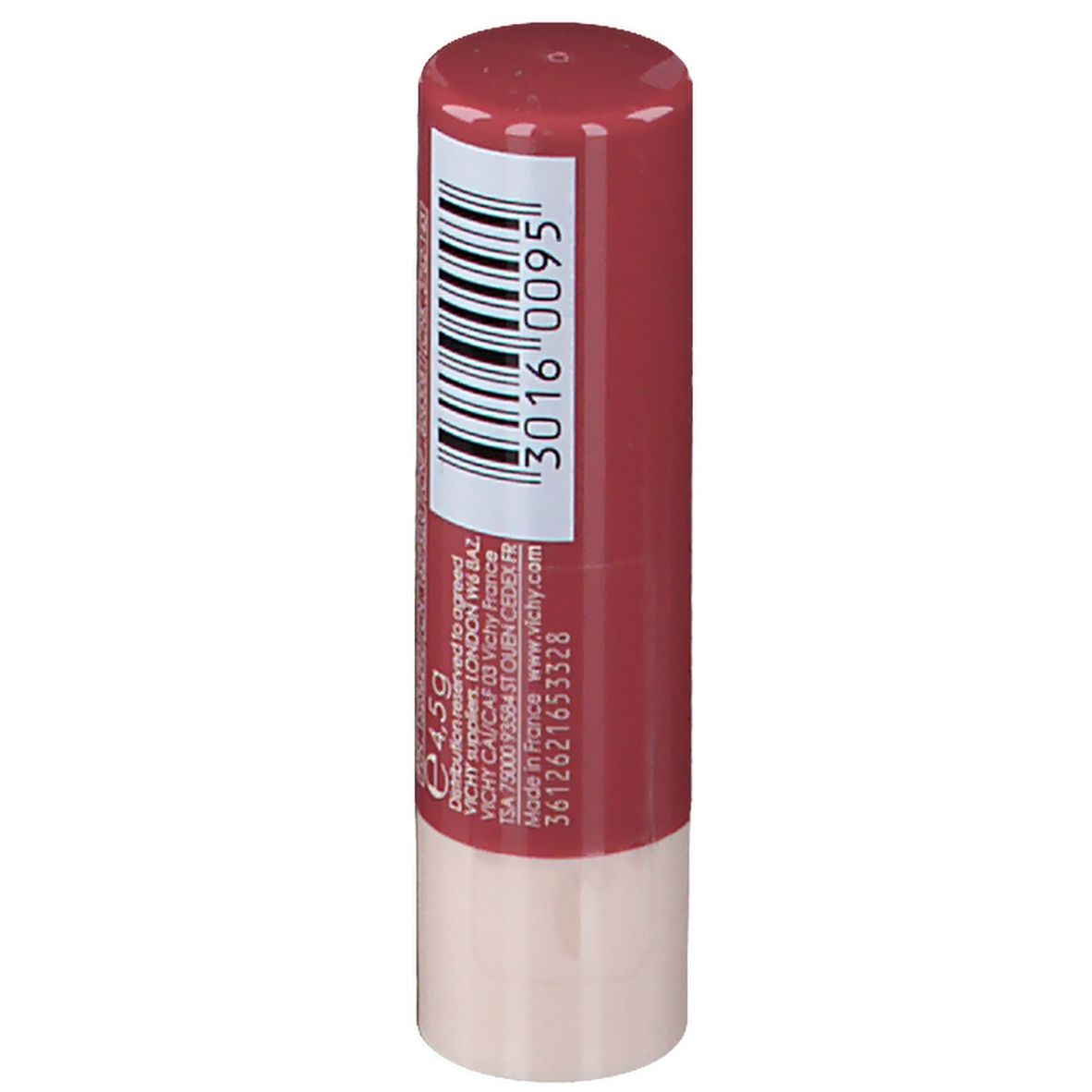 Lippenbalsam-Stift, nude. Rückseite. Marke VICHY NATURALBLEND. Barcode und Informationen.
