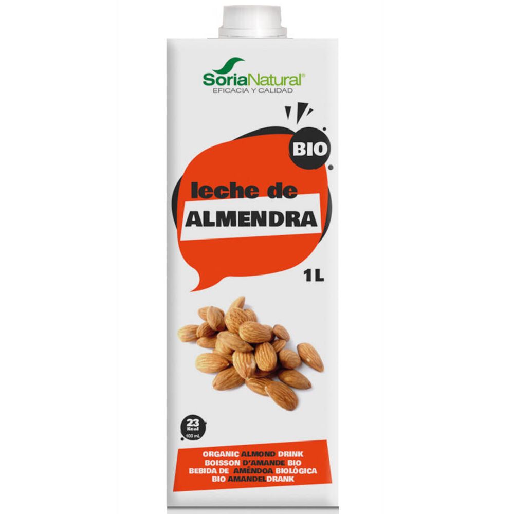 Brique de boisson aux amandes Soria Natural. Certification Bio. Inscription : Leche de Almendra. 1L. Amandes.