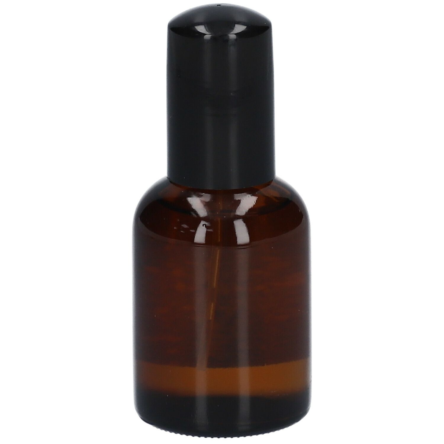 Flacon en verre brun avec bouchon noir. Étiquette avec texte : Présence(s) de Bach Eau de Parfum n°1. 55 ml.