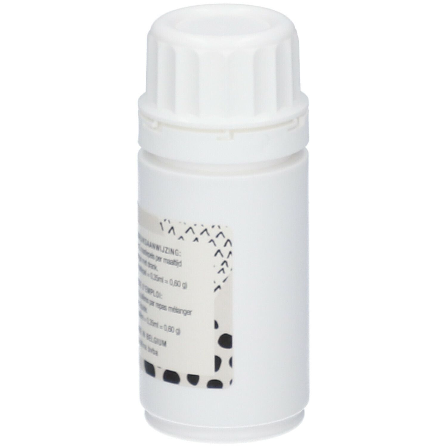 Witte pot met deksel. Etiket met tekst. Merk: Vitamina. Tekst: FLACID, poeder/poudre, 30g, Digestion.