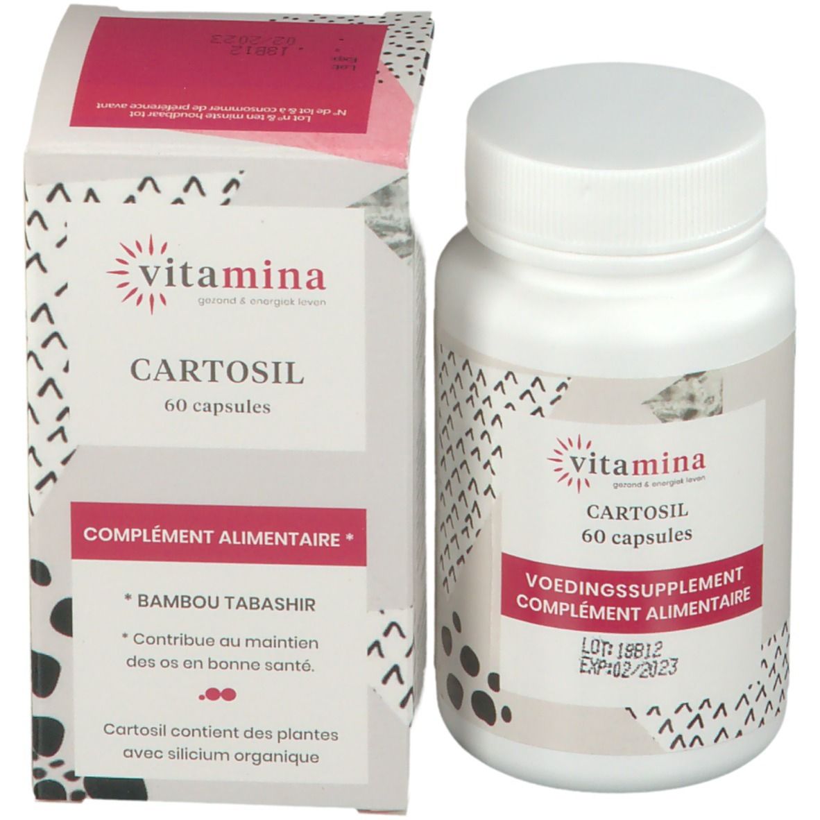 Vitamina Cartosil, 60 gélules, avec emballage. Complément alimentaire. Bambou Tabashir. Avec silicium.