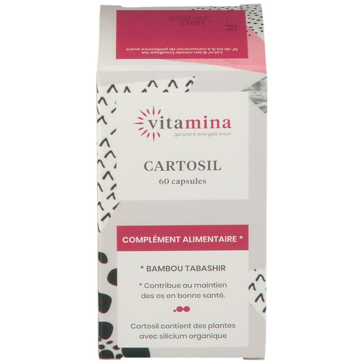 Emballage de Vitamina Cartosil, 60 gélules. Complément alimentaire. Bambou Tabashir. Avec silicium.