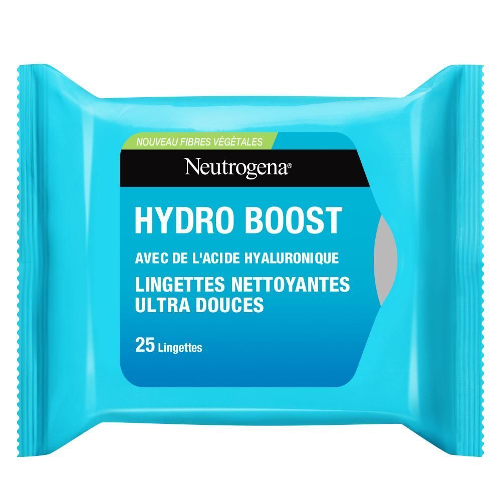 Paquet bleu de lingettes. Inscription : Neutrogena Hydro Boost.