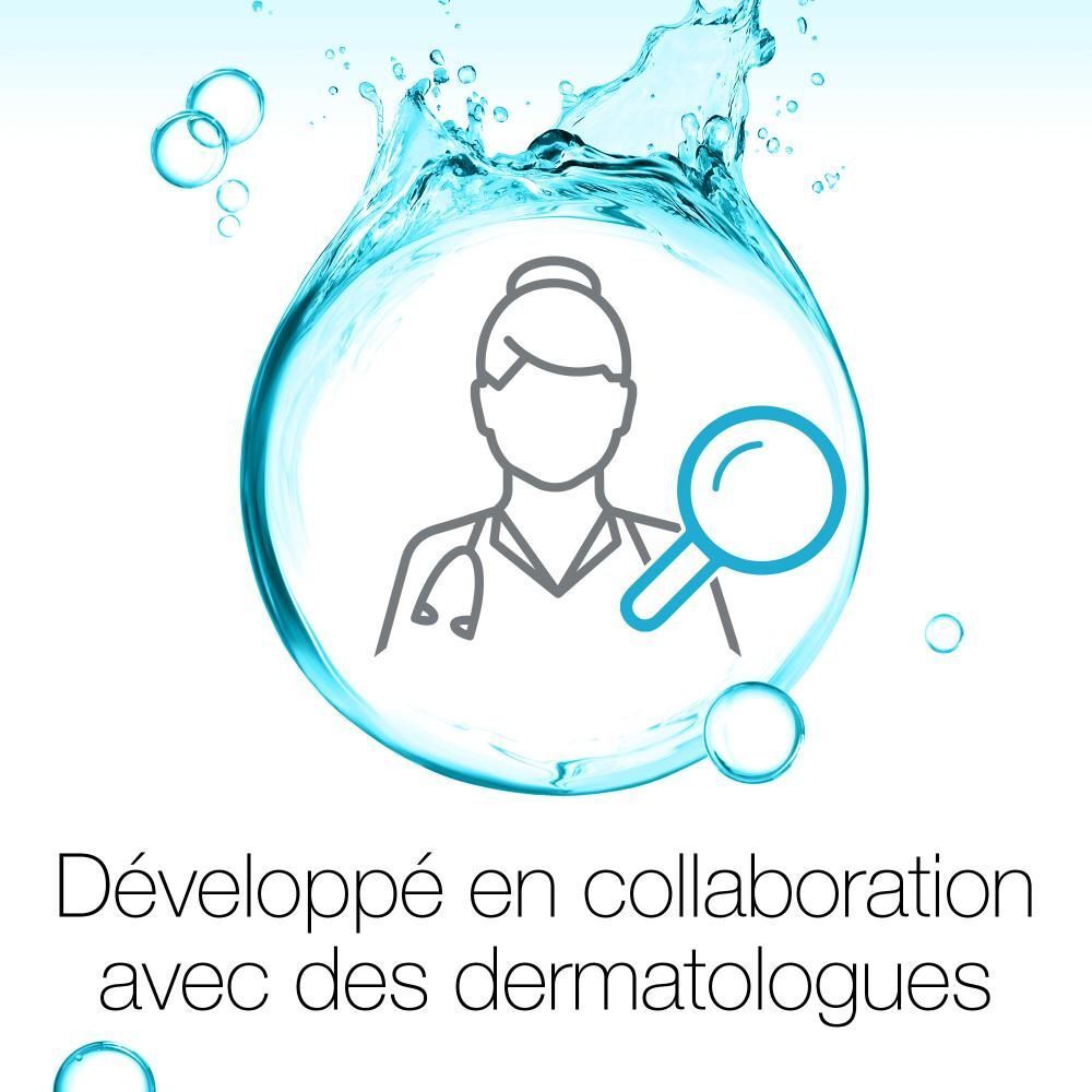 Graphique: médecin avec loupe. Texte: Développé en collaboration avec des dermatologues.