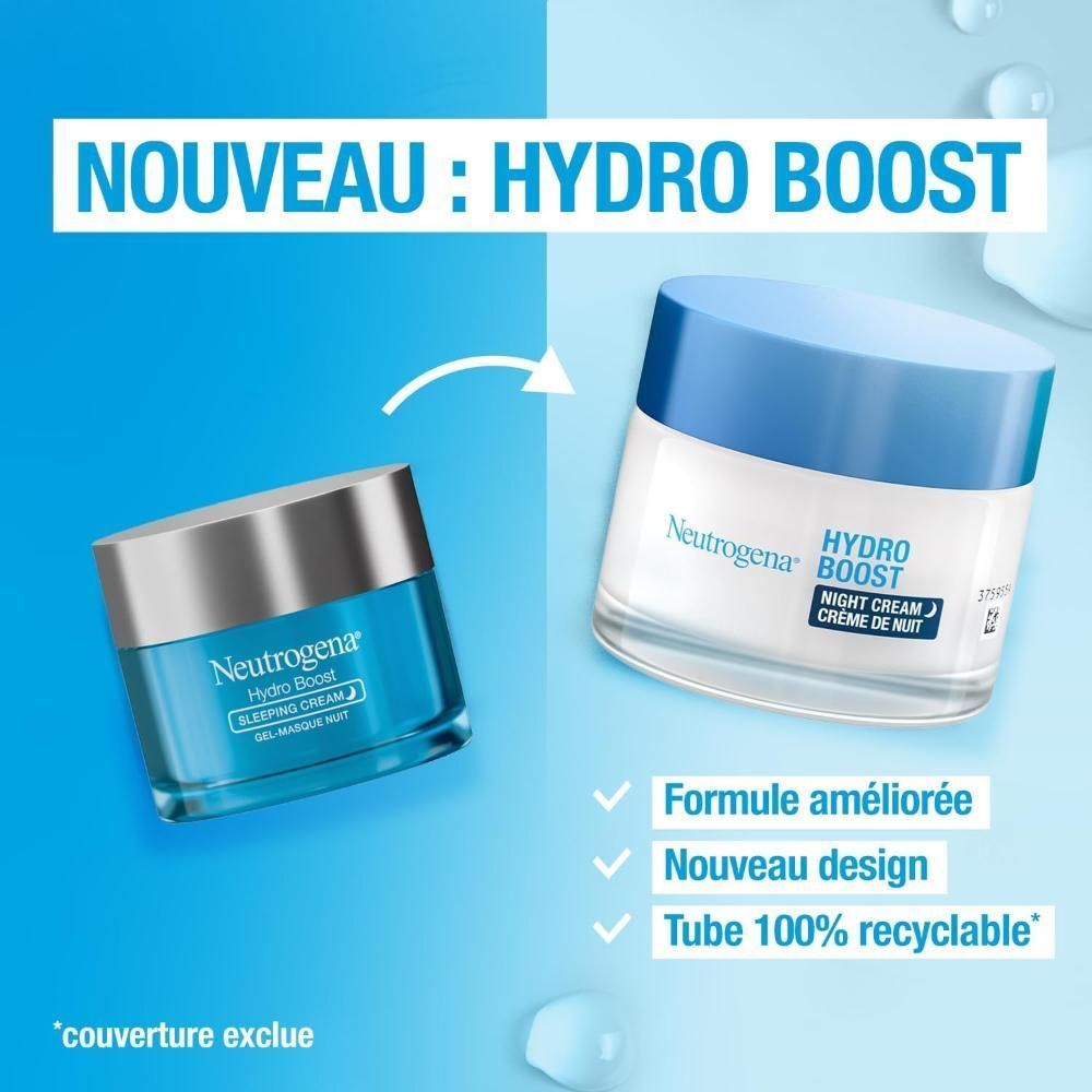 Neutrogena Hydro Boost Crème Gel. Emballage bleu. Texte.