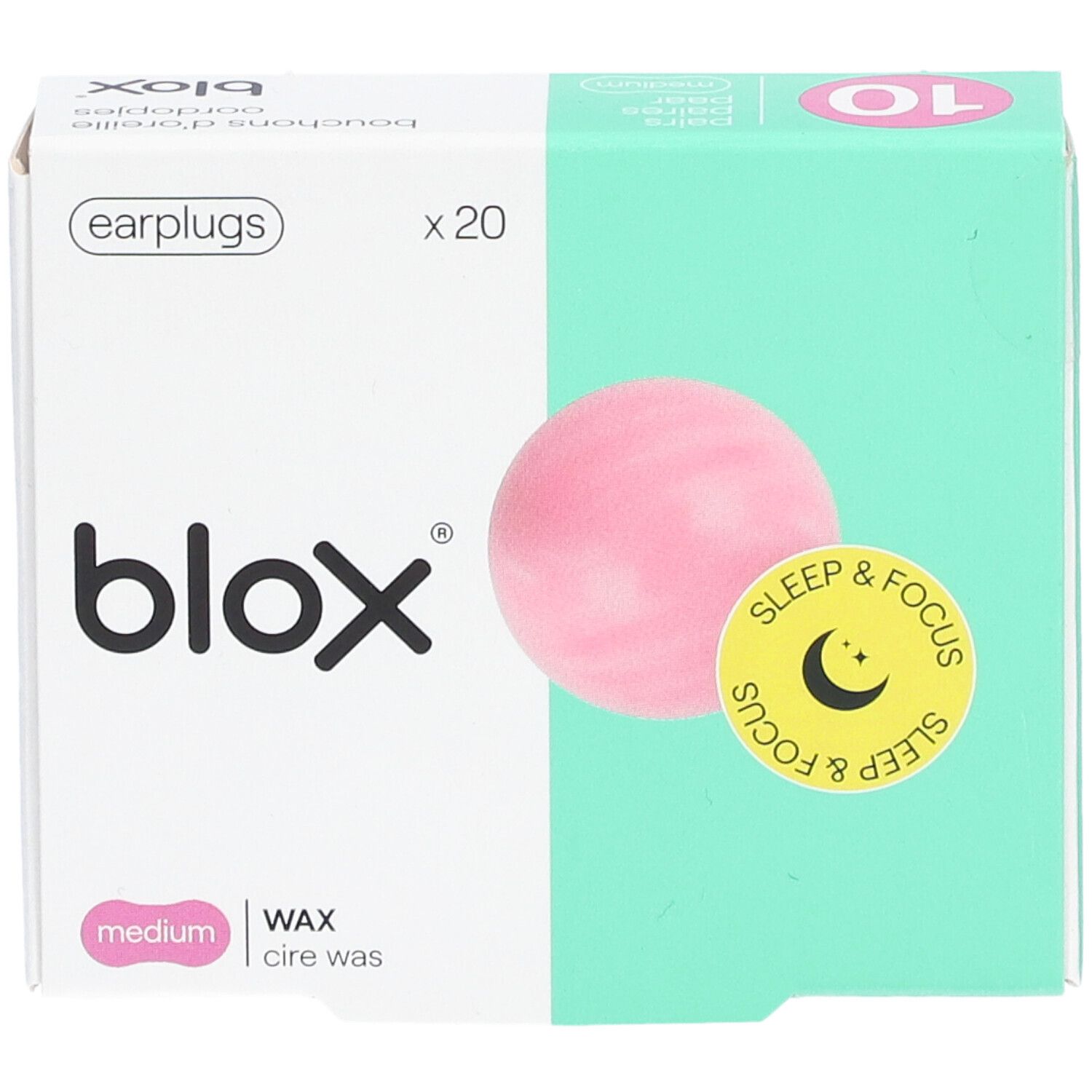 Blox Ohrstöpsel, Medium, Wachs, 20 Stück.