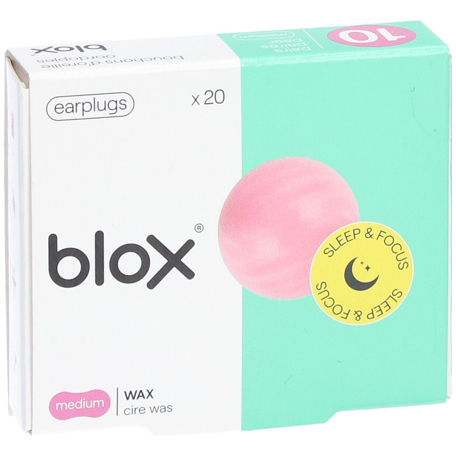 Blox Wachsohrstöpsel, Medium, rosa, 20 Stück.