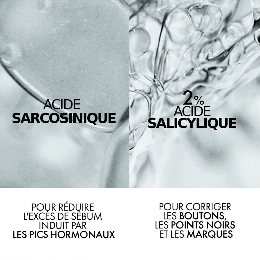 Visage d'une femme. Texte: -62% marques. -41% boutons. -37% points noirs.