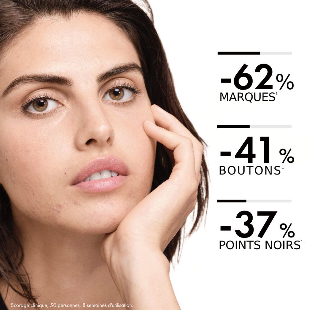 Texte: Marque recommandée par 50 000 dermatologues. Flacon Vichy Normaderm.