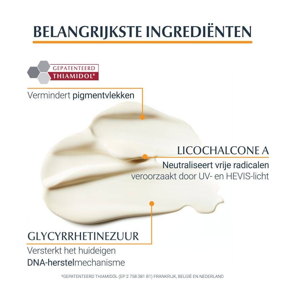 Crème met ingrediënten: Thiamidol, Licochalcone A, Glycyrrhetinezuur.