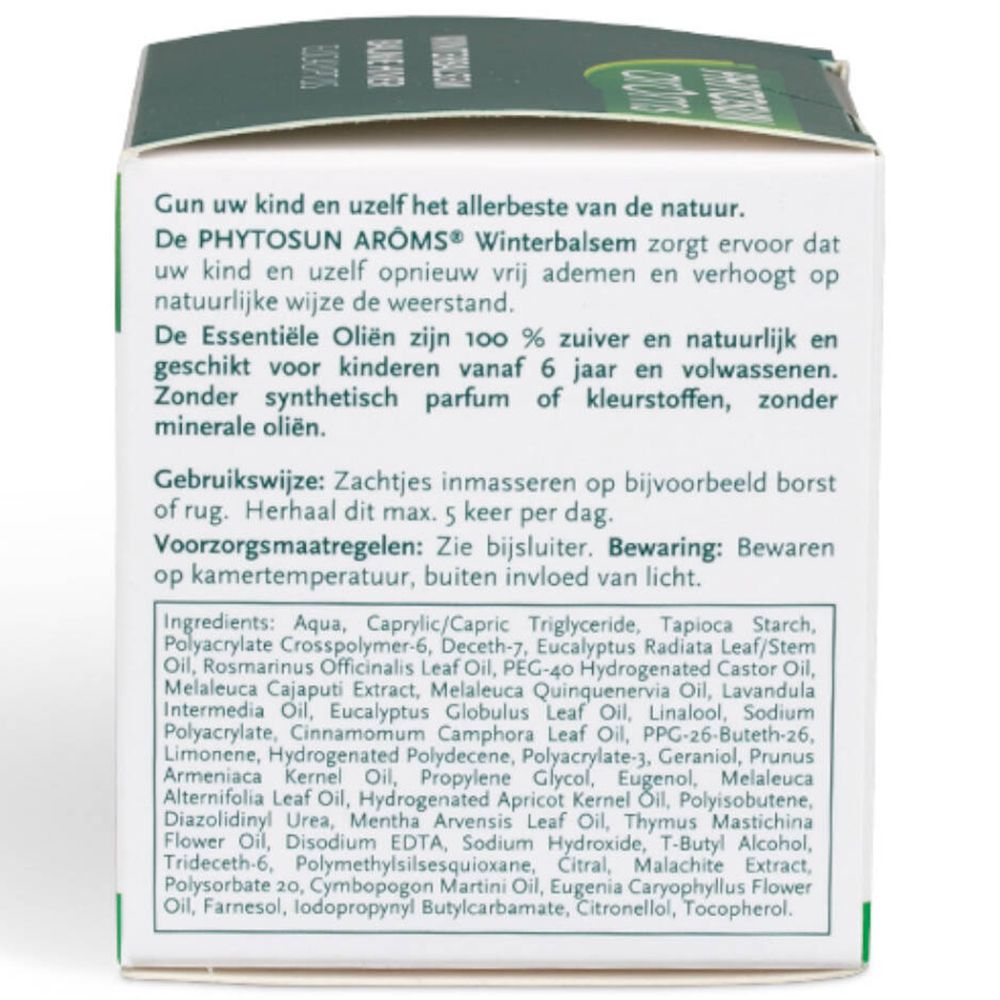 Dos de l'emballage. Texte en néerlandais. Liste des ingrédients et instructions d'utilisation. Avec certifications.