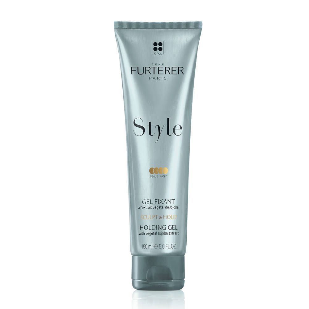 Tube argentée avec nom et marque du produit. "Style" et "Gel Fixant" sont lisibles. 150 ml.