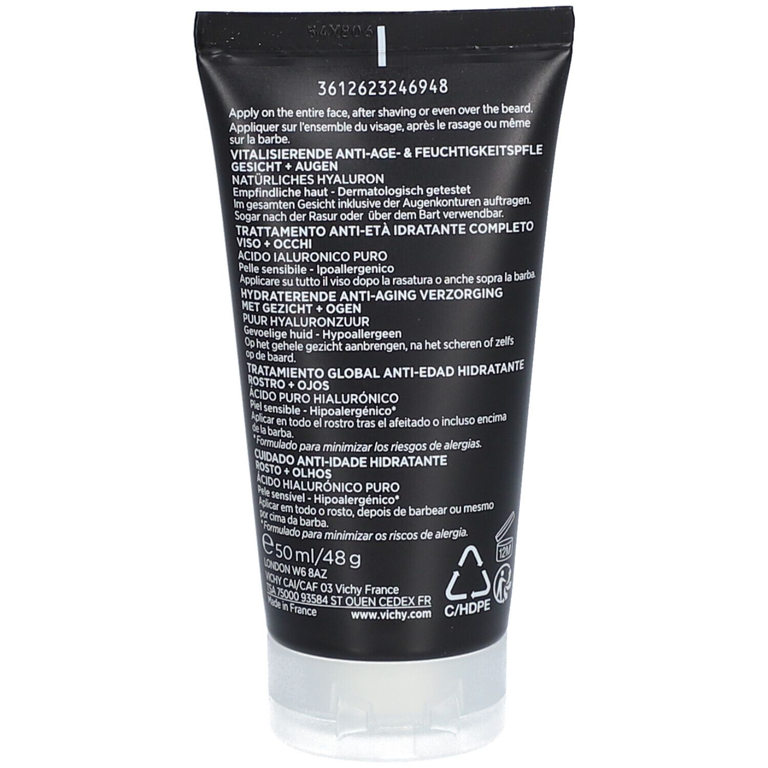 Rückseite der Tube. Text. 50 ml.