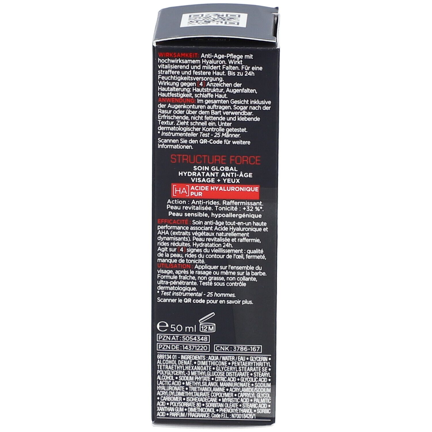 Rückseite des Kartons. Text. 50 ml.