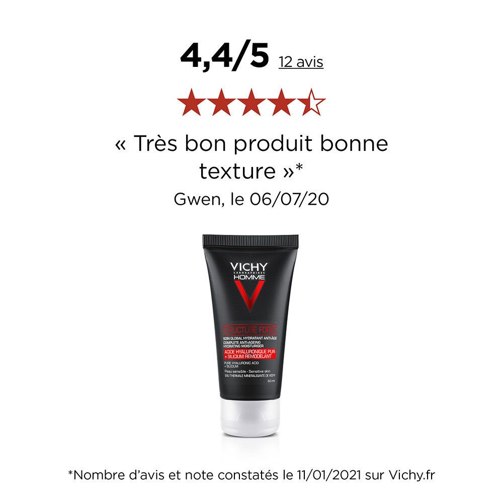 Tube, Vichy Homme, Structure Force. Bewertung 4,4/5. Text.