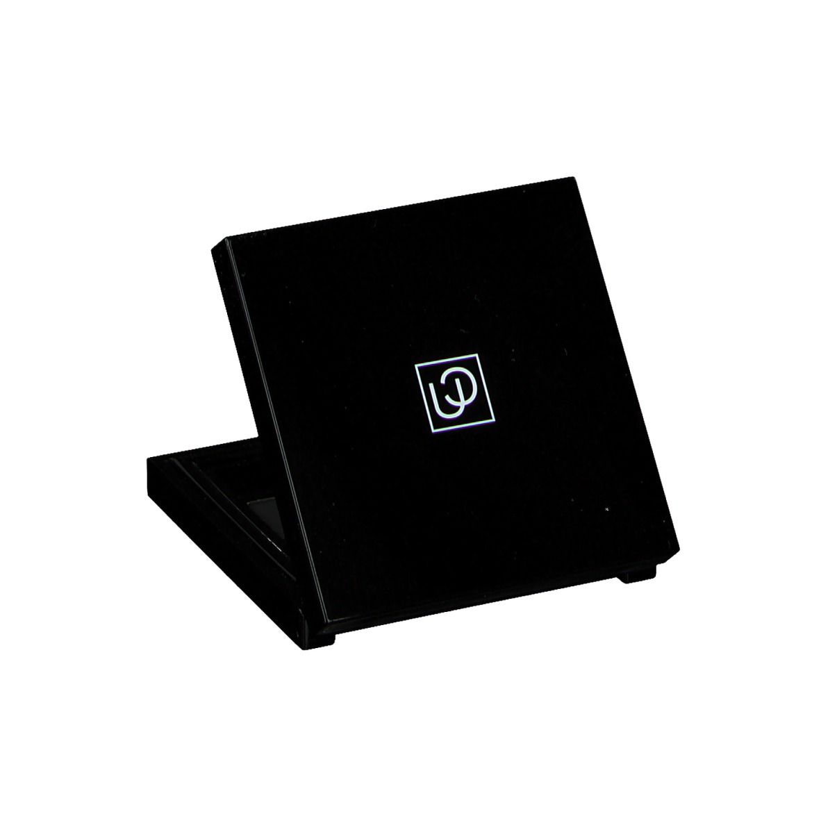 Gesloten zwarte oogschaduw palette. Logo op deksel.