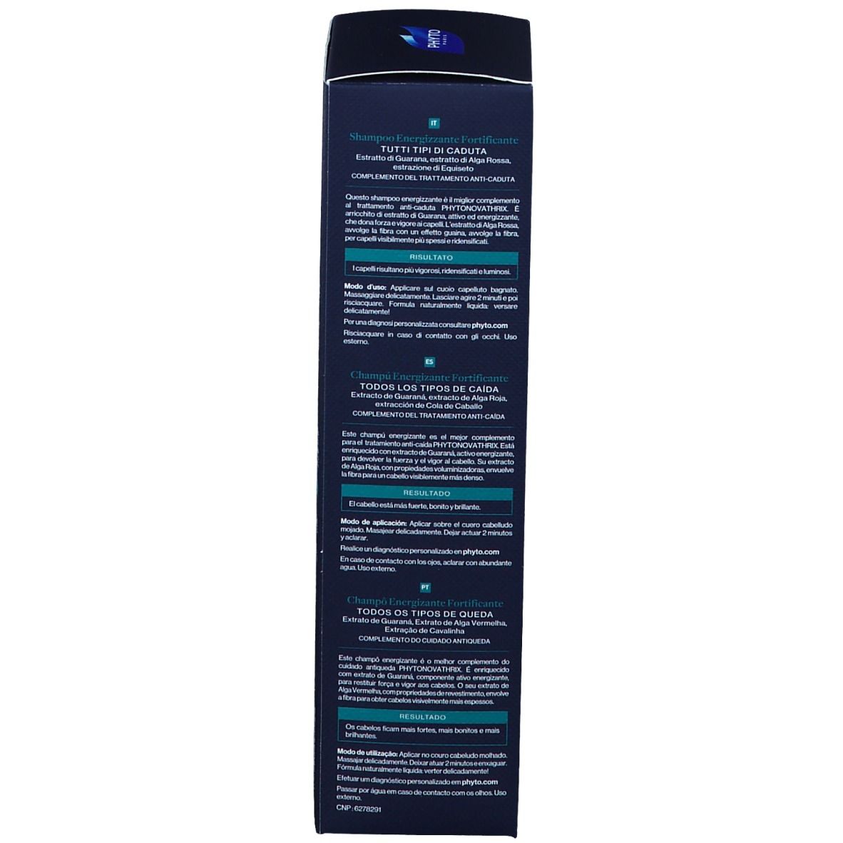 Blauwe verpakking, tekst in meerdere talen. Productnaam, ingrediënten, instructies. 200 ml.