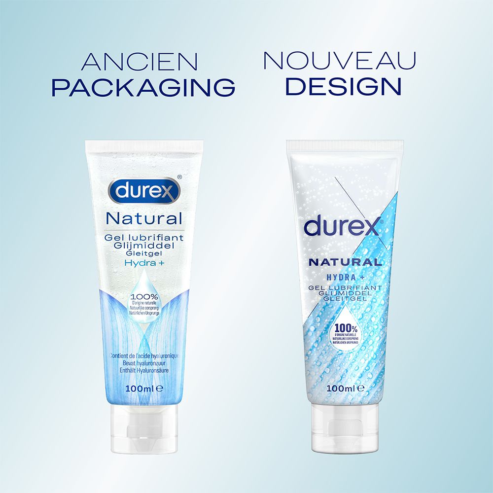Comparaison des anciens et nouveaux designs Durex Natural Hydra+. Les deux tubes avec 100ml.
