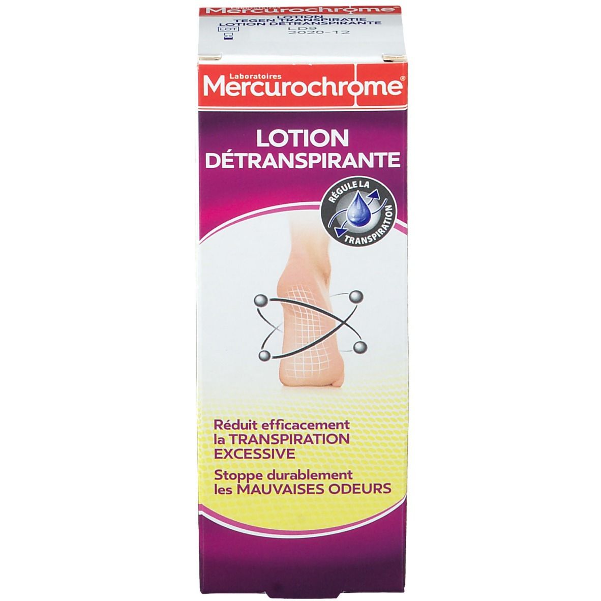 Emballage de la lotion Mercurochrome. Inscription: Lotion détranspirante.