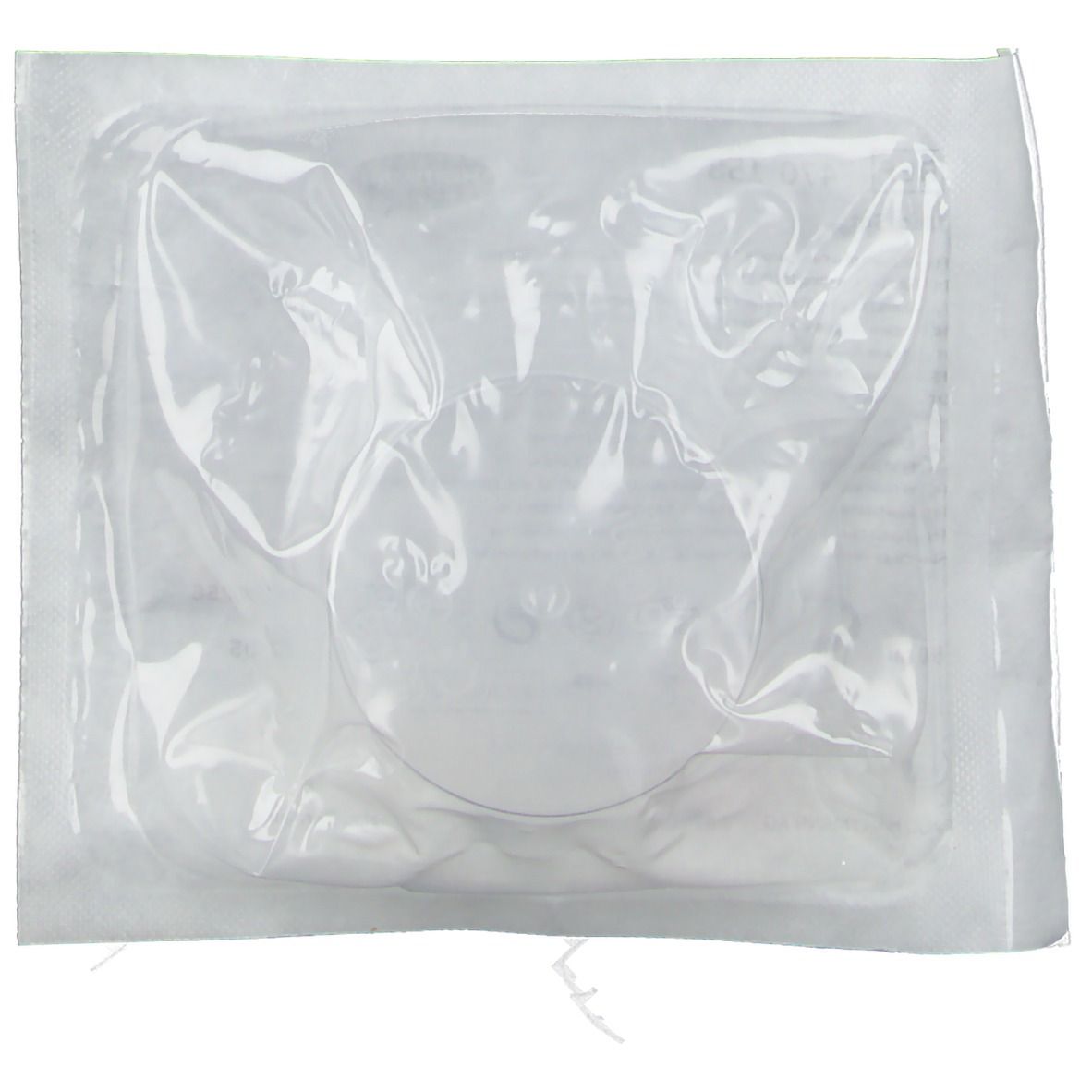 Verpackte, sterile Einwegschale. Durchsichtige Folie, Inhalt sichtbar.