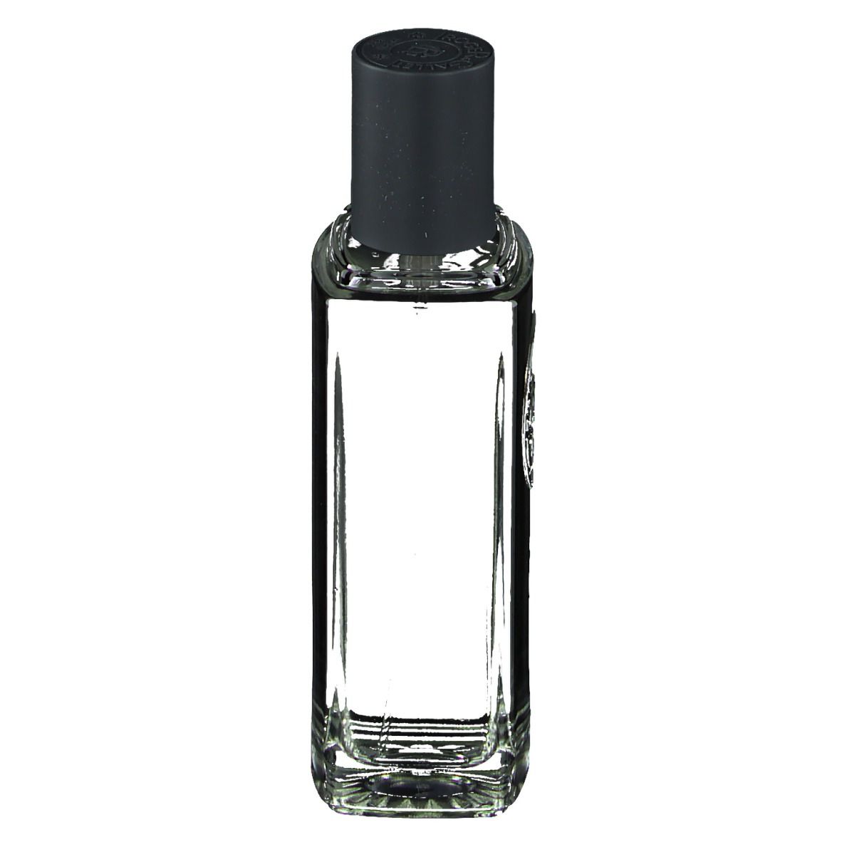 Roger & Gallet L'Homme Cèdre Eau de Toilette. Flacon rectangulaire en verre, bouchon noir. Logo et texte.